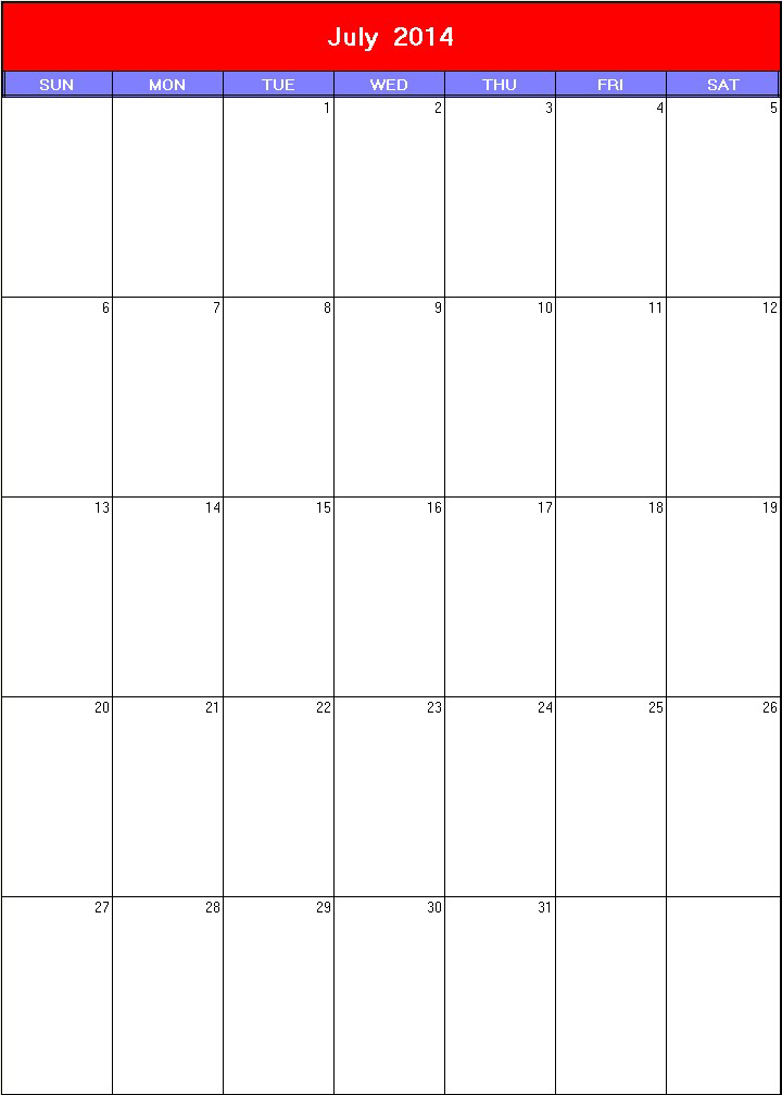 printable blank calendar image for Patriotic 2014