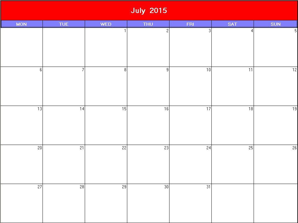 printable blank calendar image for Patriotic 2015