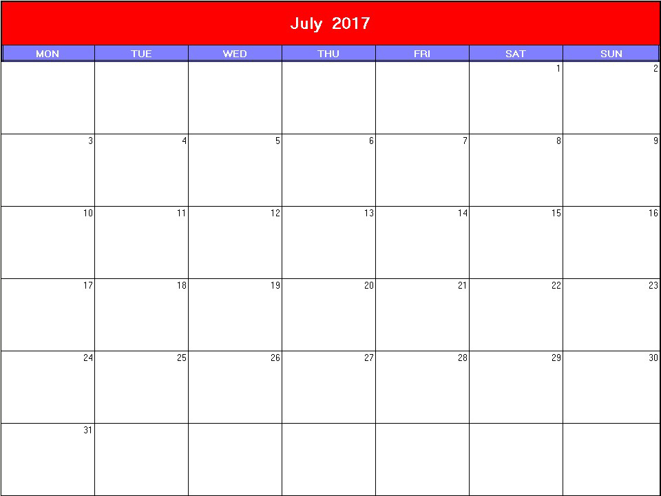 printable blank calendar image for Patriotic 2017