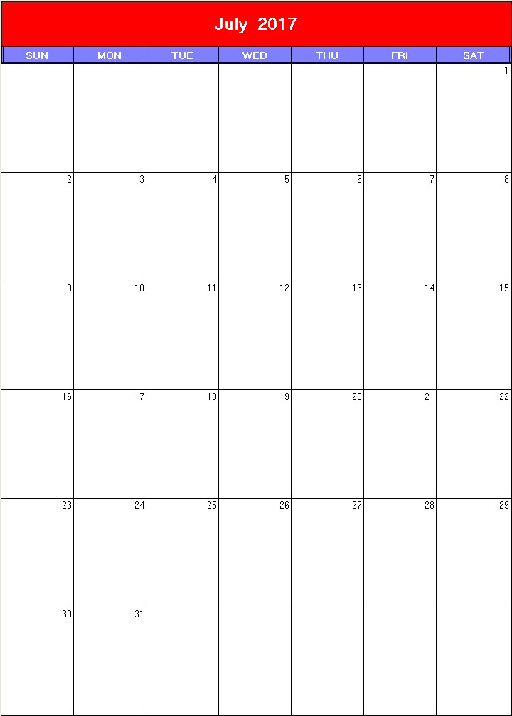 printable blank calendar image for Patriotic 2017