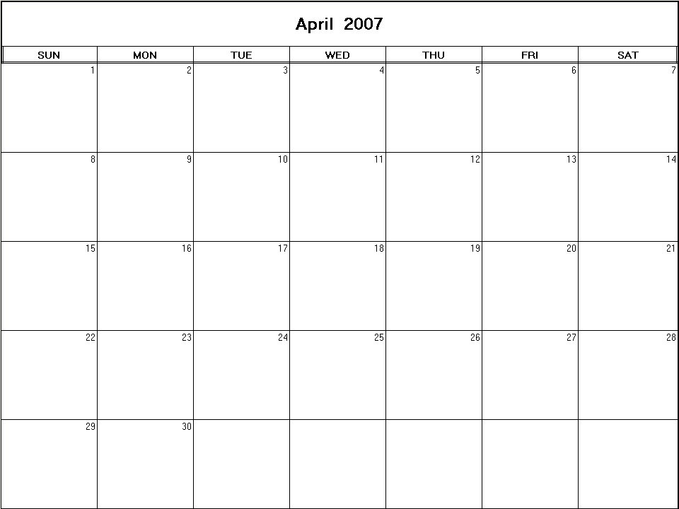 April 2007 printable blank calendar Calendarprintables net