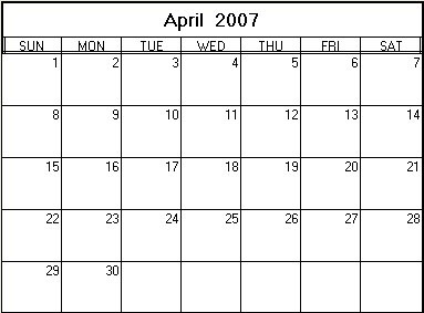 April 2007 Printable Calendar