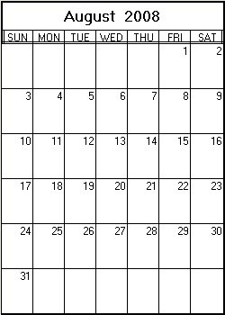 August 2008 Printable Calendar