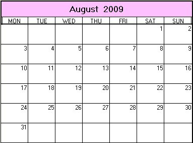 August 2009 Printable Calendar
