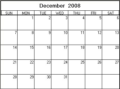 December 2008 Printable Calendar