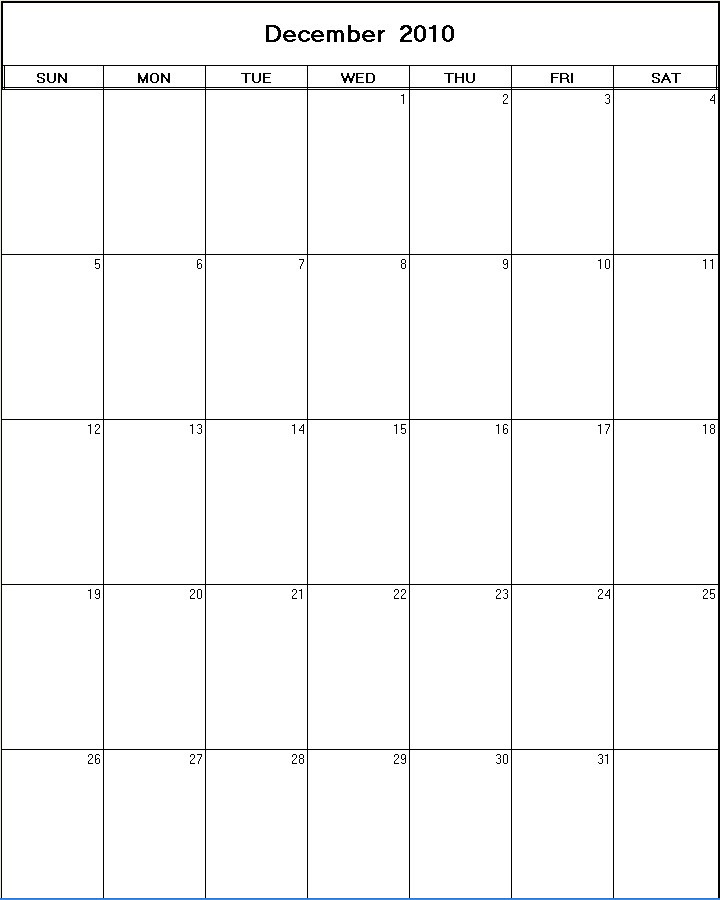 printable blank calendar image for December 2010
