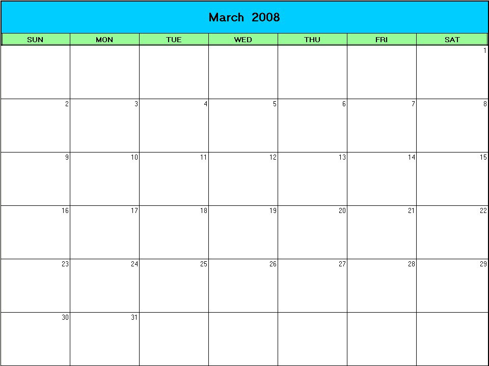 printable blank calendar image for Easter 2008