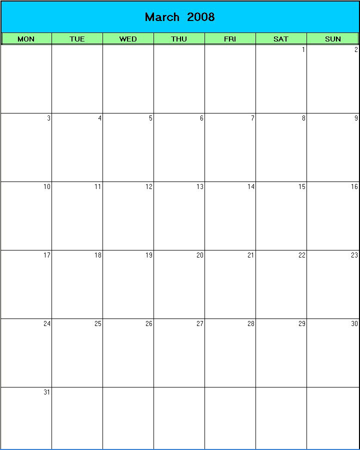 printable blank calendar image for Easter 2008