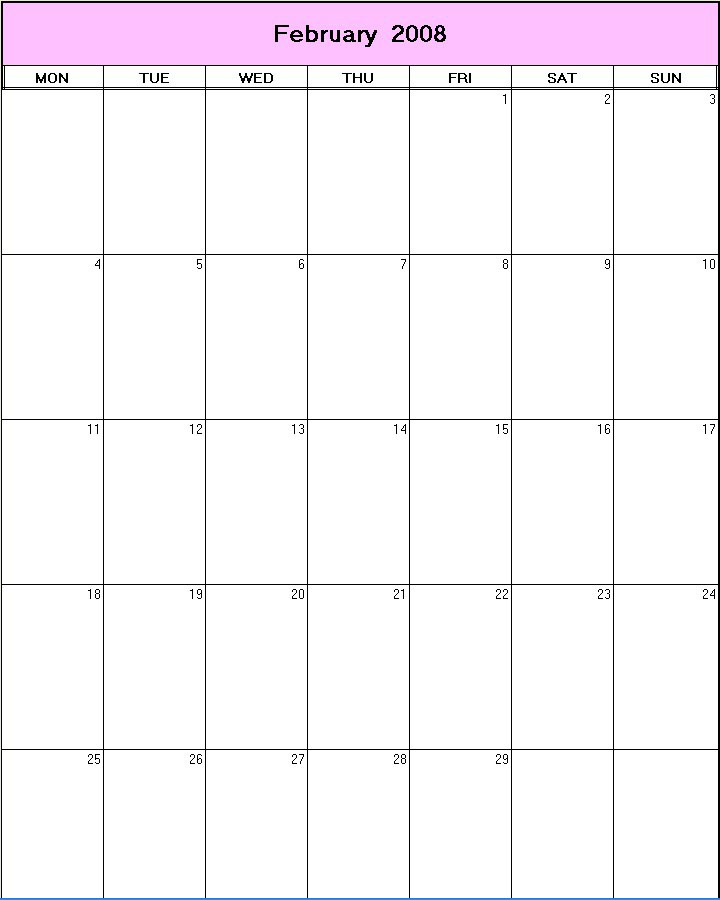February 2008 printable blank calendar Calendarprintables net