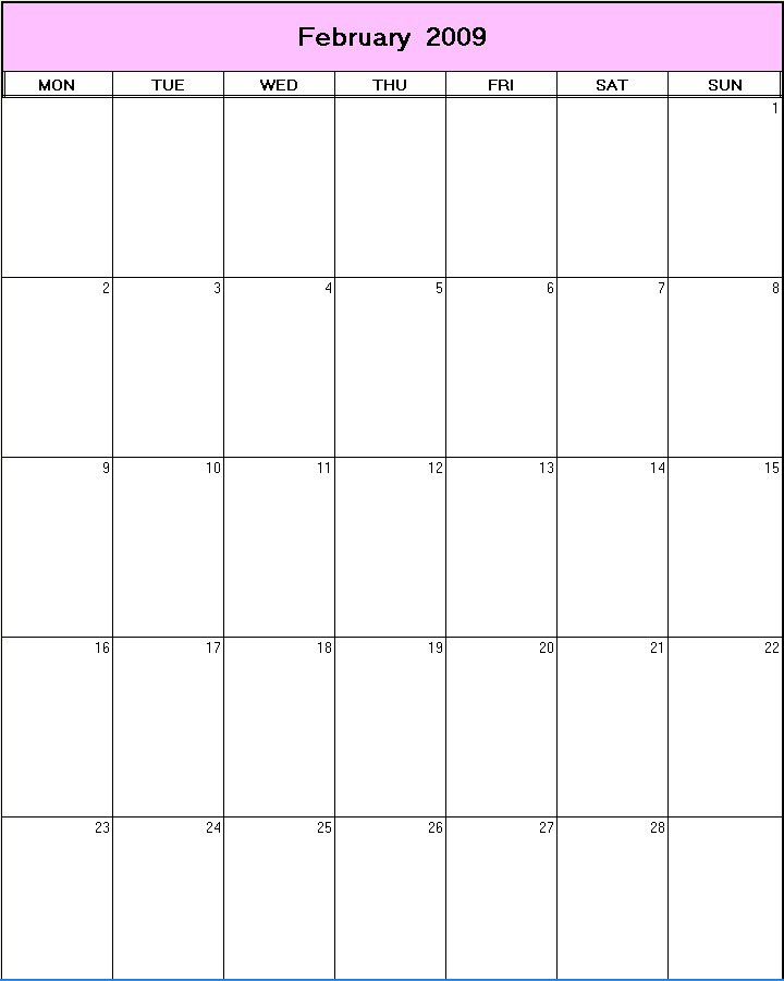 February 2009 printable blank calendar Calendarprintables net