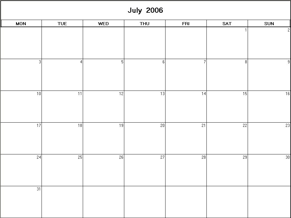 July 2006 printable blank calendar Calendarprintables net