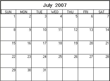 July 2007 Printable Calendar