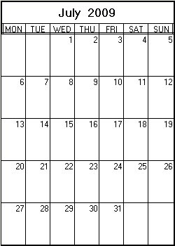 July 2009 Printable Calendar