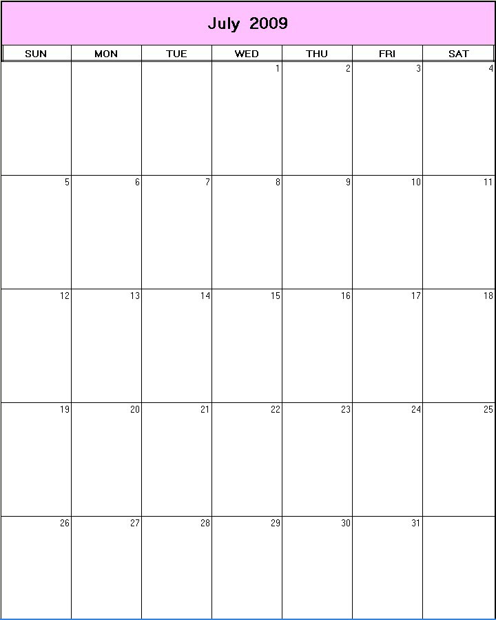 July 2009 printable blank calendar Calendarprintables net