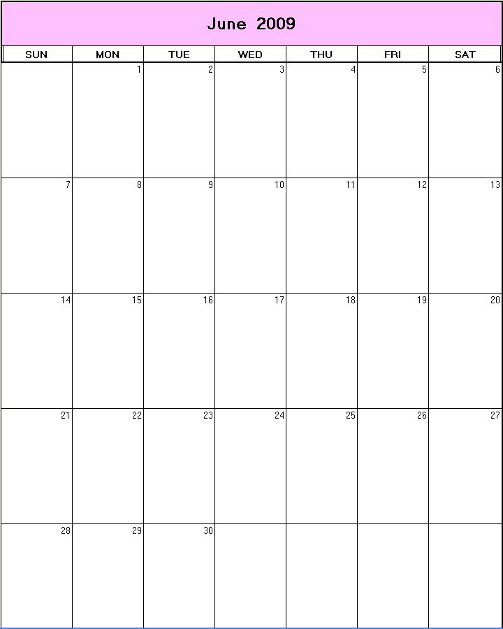 June 2009 printable blank calendar Calendarprintables net