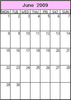 June 2009 Printable Calendar