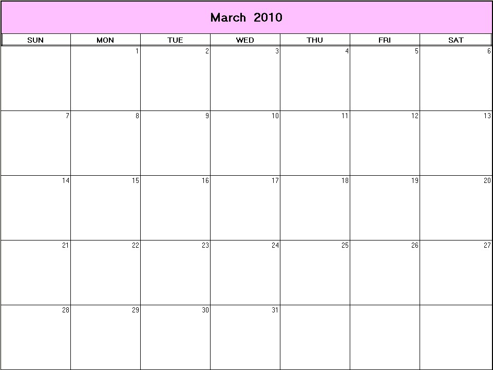 March 2010 printable blank calendar Calendarprintables net