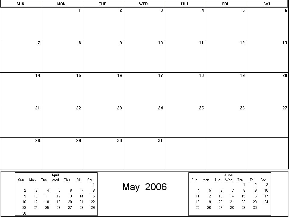 printable blank calendar image for May 2006