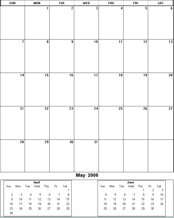 printable blank calendar image for May 2006