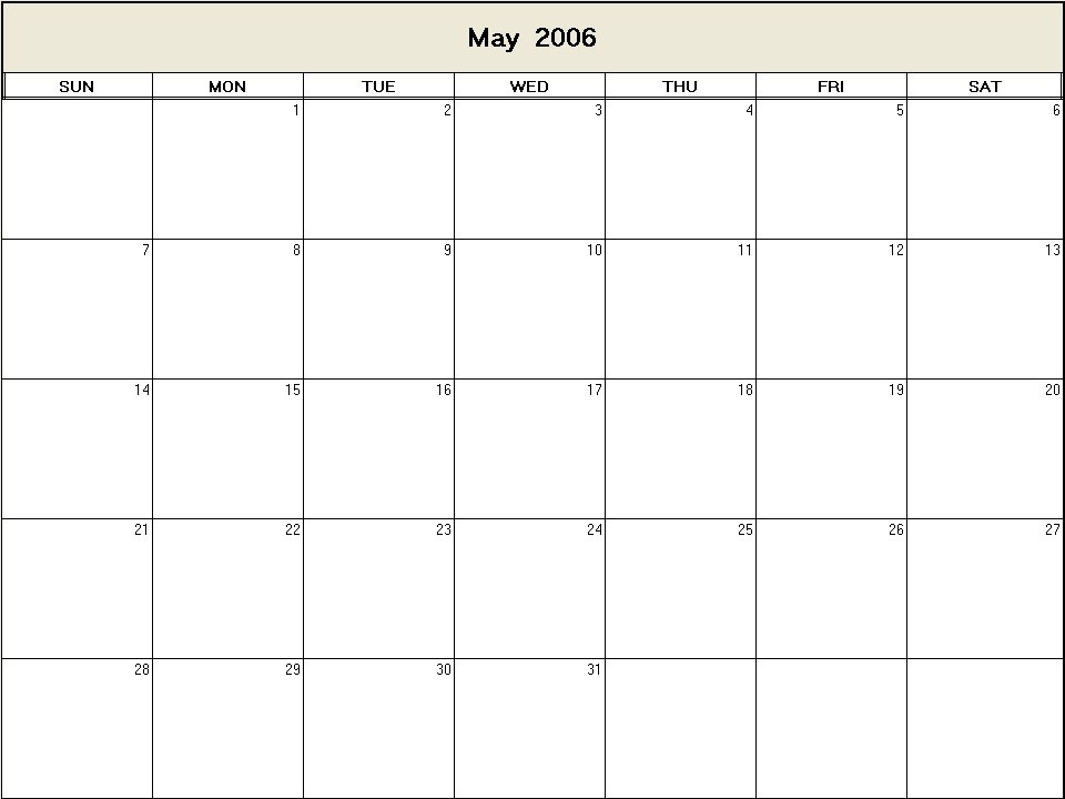 May 2006 printable blank calendar Calendarprintables net