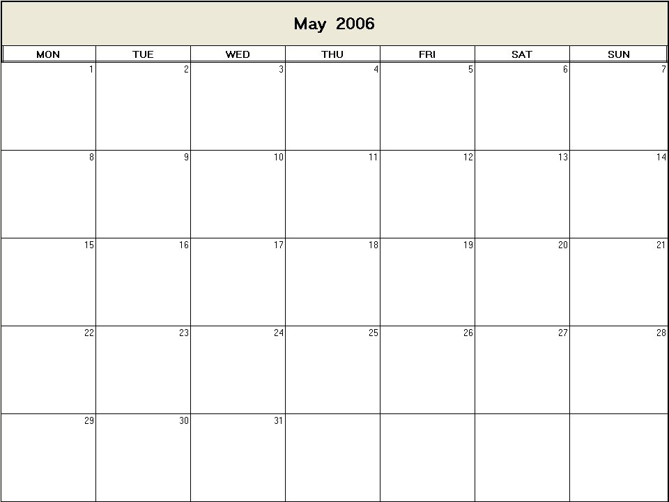 May 2006 printable blank calendar Calendarprintables net
