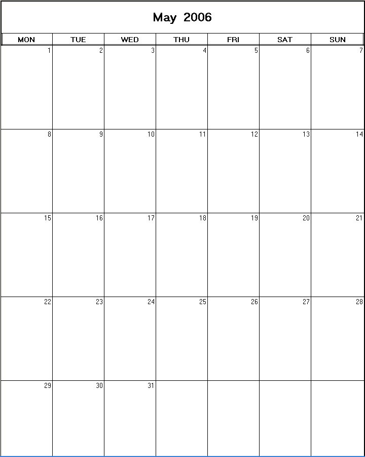 printable blank calendar image for May 2006