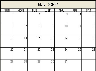 May 2007 Printable Calendar