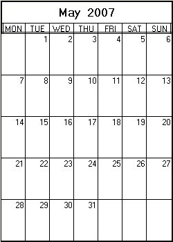 May 2007 Printable Calendar