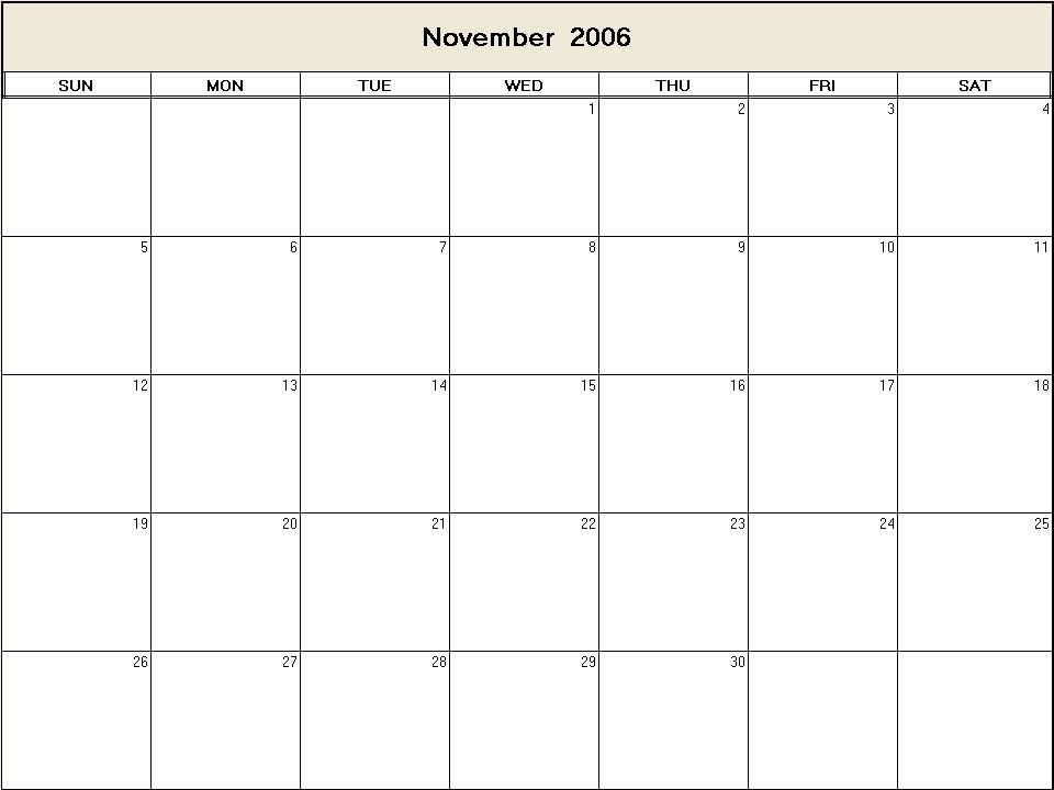 printable blank calendar image for November 2006
