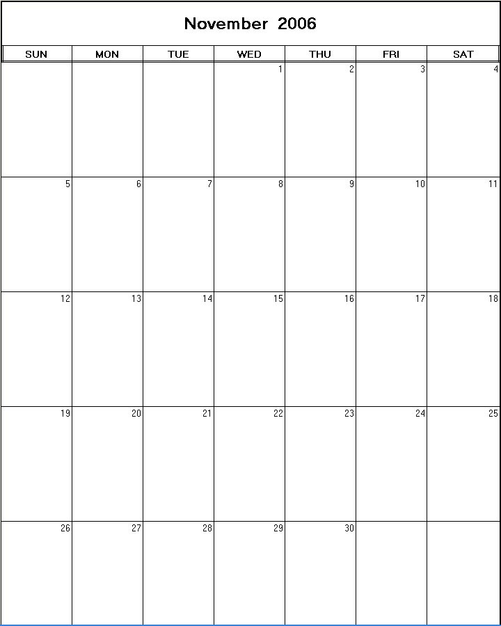 November 2006 printable blank calendar Calendarprintables net
