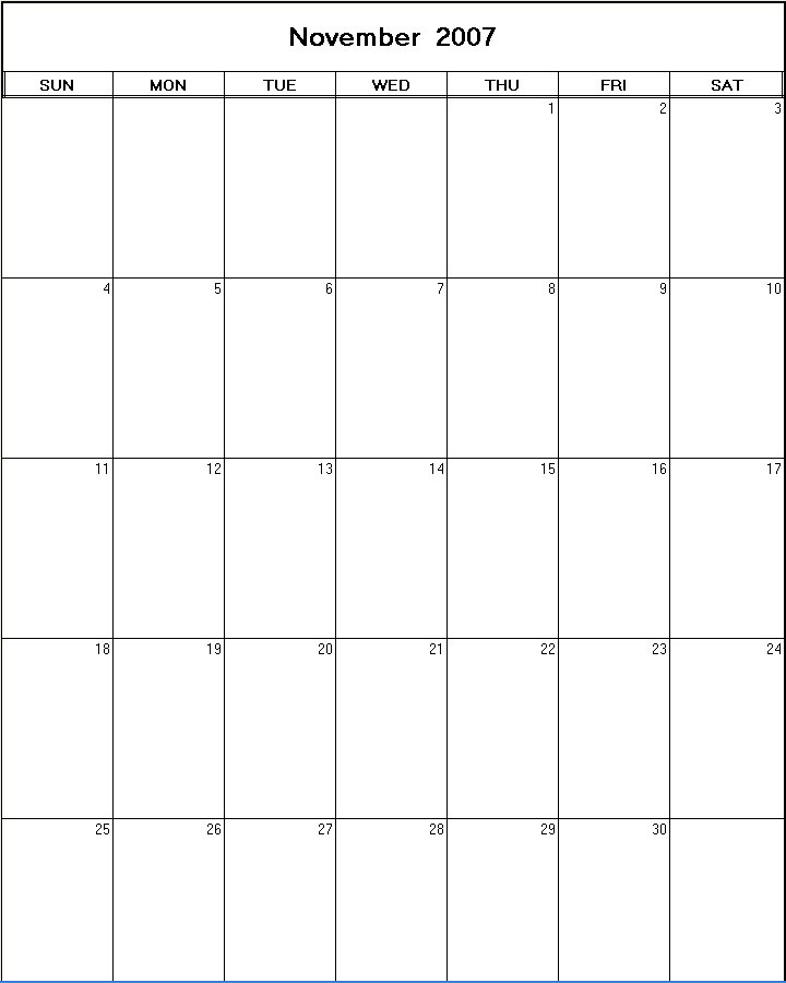 printable blank calendar image for November 2007