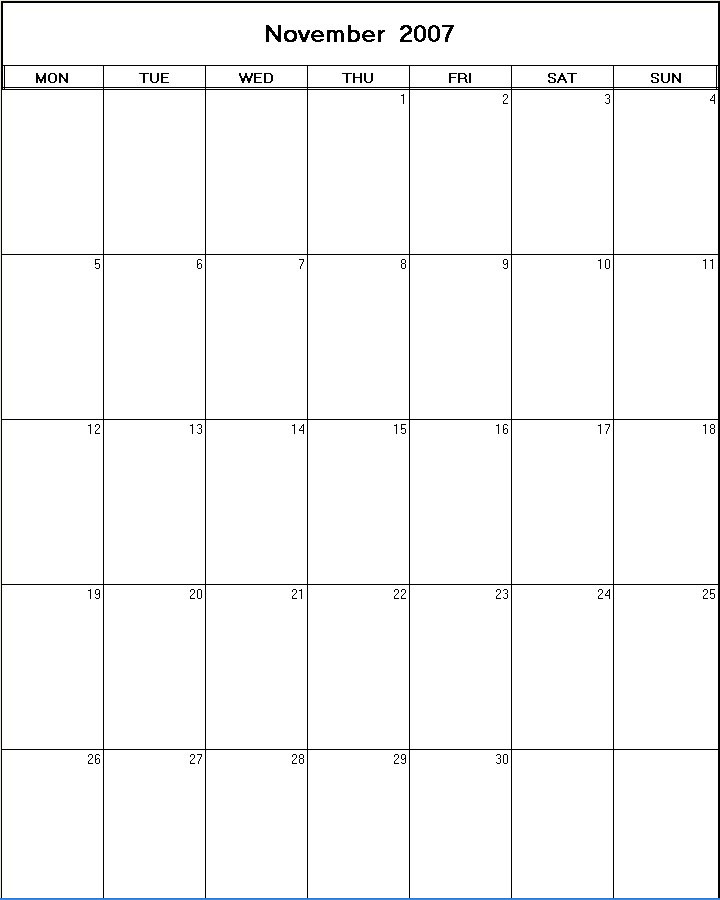 November 2007 printable blank calendar Calendarprintables net