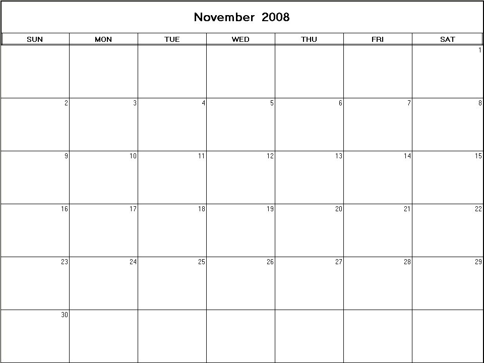 printable blank calendar image for November 2008