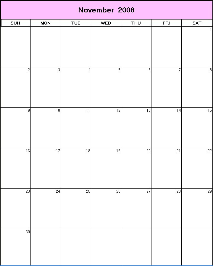 printable blank calendar image for November 2008
