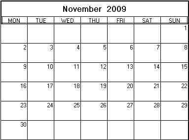 November 2009 Printable Calendar