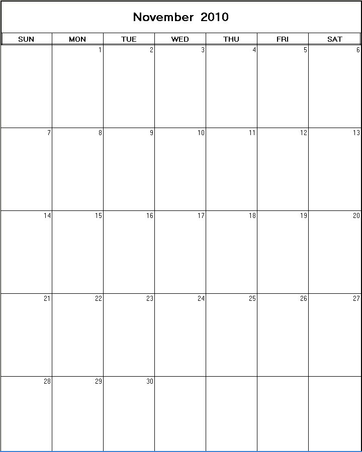 November 2010 printable blank calendar Calendarprintables net