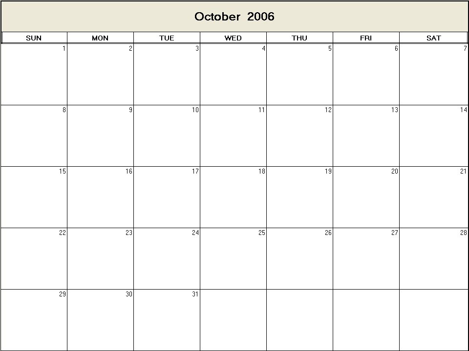 October 2006 printable blank calendar Calendarprintables net