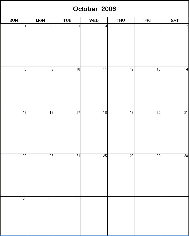 printable blank calendar image for October 2006