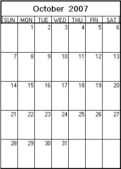 October 2007 Printable Calendar
