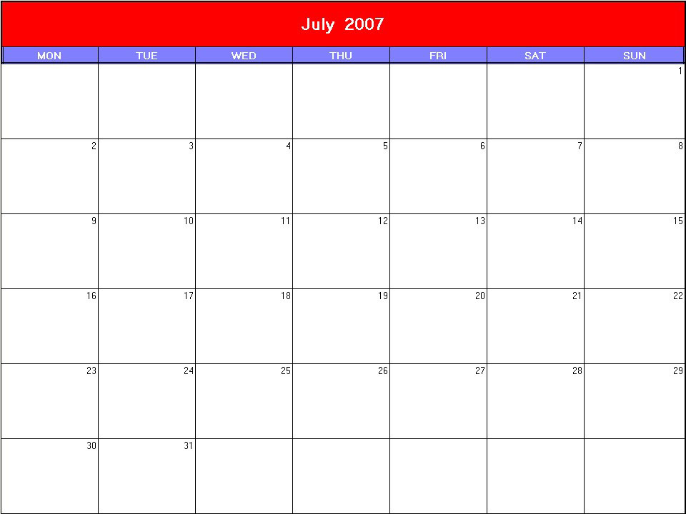 printable blank calendar image for Patriotic 2007