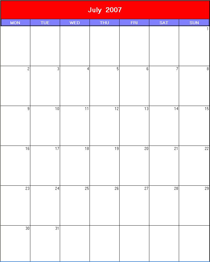 printable blank calendar image for Patriotic 2007