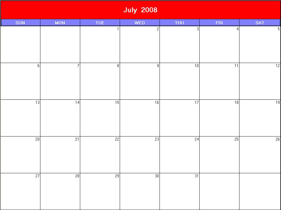printable blank calendar image for Patriotic 2008