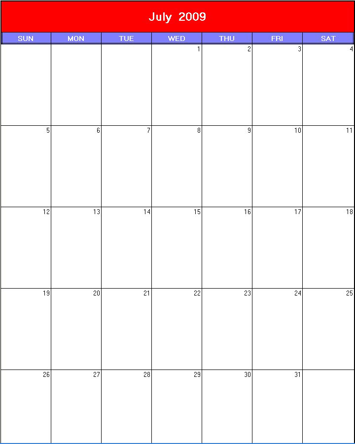 printable blank calendar image for Patriotic 2009