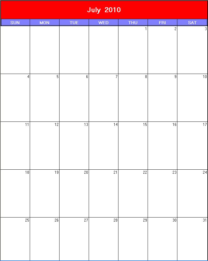 printable blank calendar image for Patriotic 2010