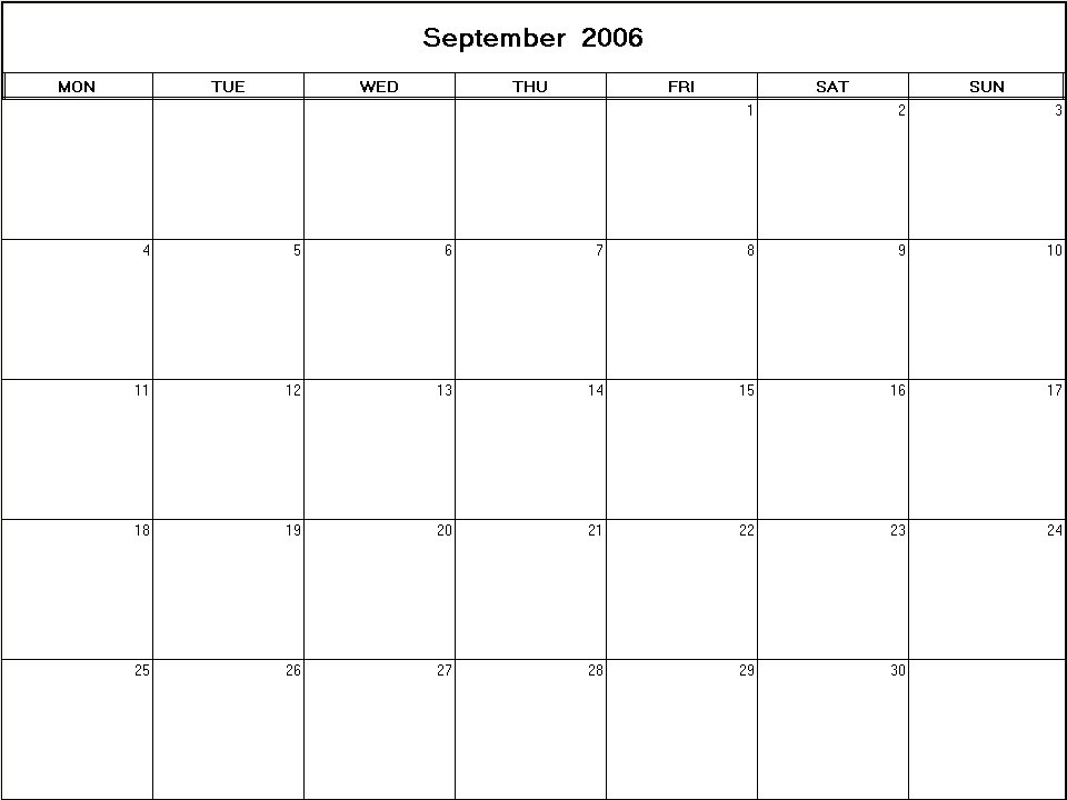 printable blank calendar image for September 2006