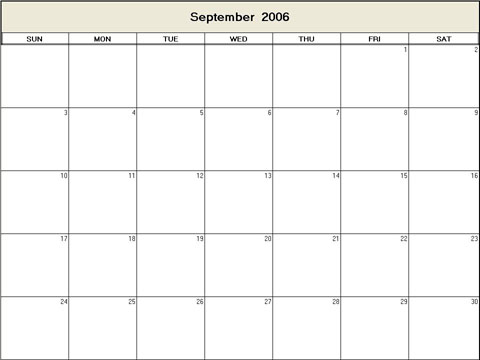 September 2006 Printable Calendar