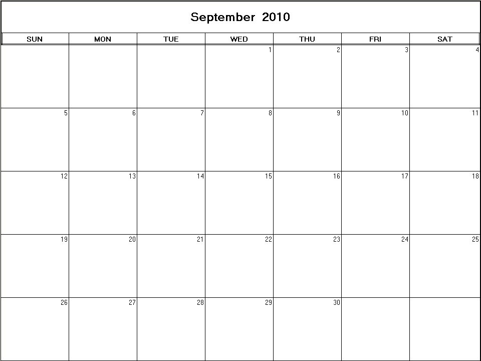 printable blank calendar image for September 2010
