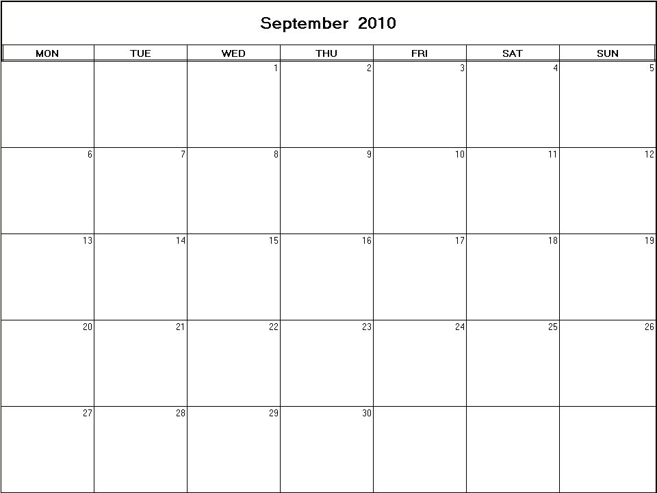 printable blank calendar image for September 2010