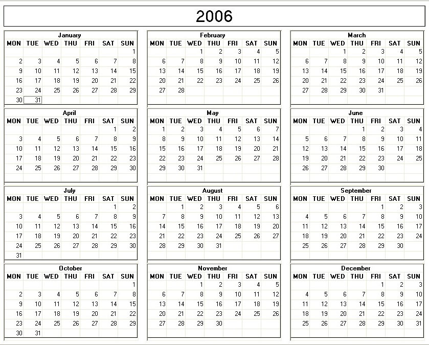 2006 Yearly Calendar Printable 2024 CALENDAR PRINTABLE