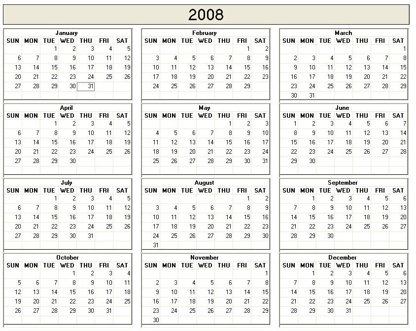 printable blank calendar image for year 2009